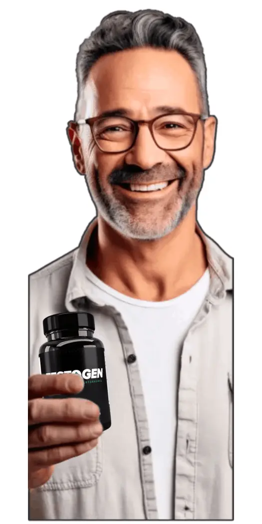 man holding testogen bottle